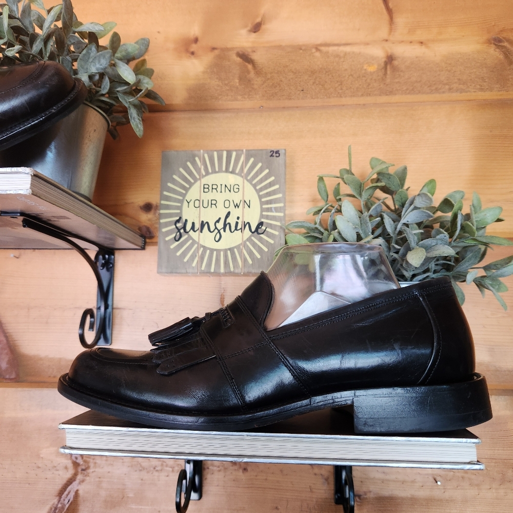 Johnston & Murphy Signature Series Black Leather Shoe Kiltie Tassel Loafer Sz 8M - Picture 2 of 11
